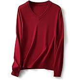 Ciovkis Women's Merino Wool Blend Sweater Fall Winter V Neck Long Sleeve First-Line Ready to Wear Seamless Knit Sweater