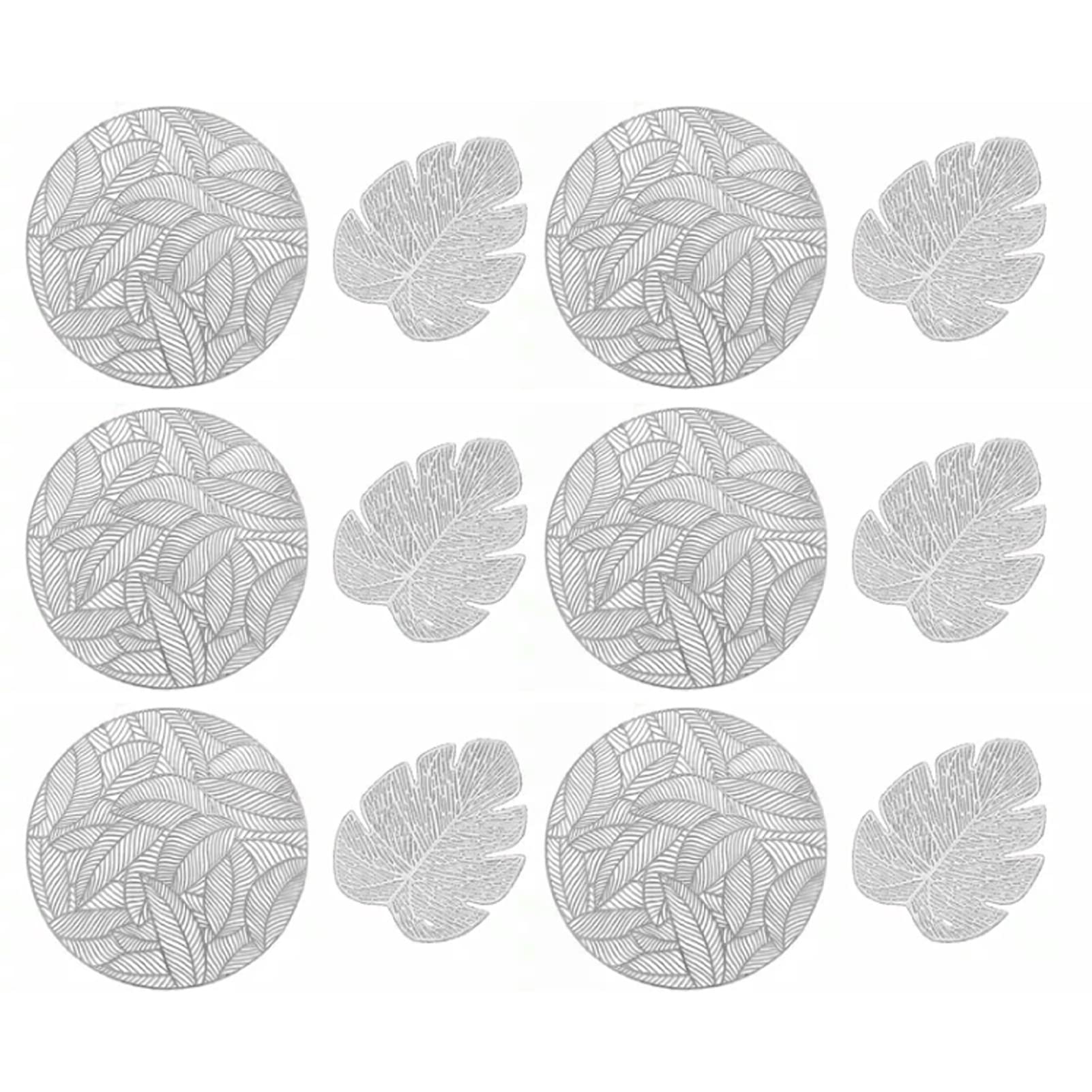 6 Pack Placemats and Coaster Sets, Round Dining Table Place Mats and Leaf Place Mats Heat Resistant Anti-slip and Washable Place Mats for Kitchen Wedding Christmas Table Decoration