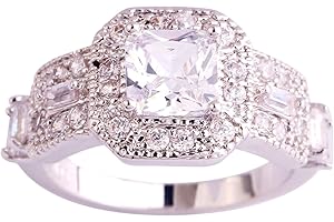 Emsione 925 Sterling Silver Plated Created Amethyst Halo Brilliant Women Girl Statement Ring