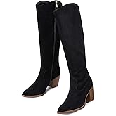 MeiLuSi Womens Knee High Boots Pointed Toe Suede Boots Chunky Heel Faux Slouchy Shoes Tall Fall 2025 Side Zipper
