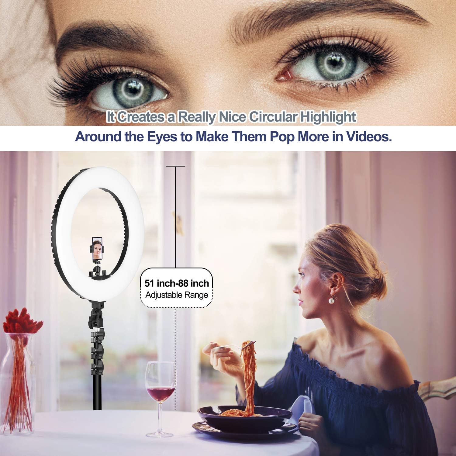 Emart 18-inch Ring Light with Stand, Big Adjustable 3200-5500K LED Lights Ring with Ultra-wide Lighting Area for Camera Photography, YouTube Videos, Makeup (Kit: Phone Holder, Remote, Soft Tube, etc.) : Camera & Photo