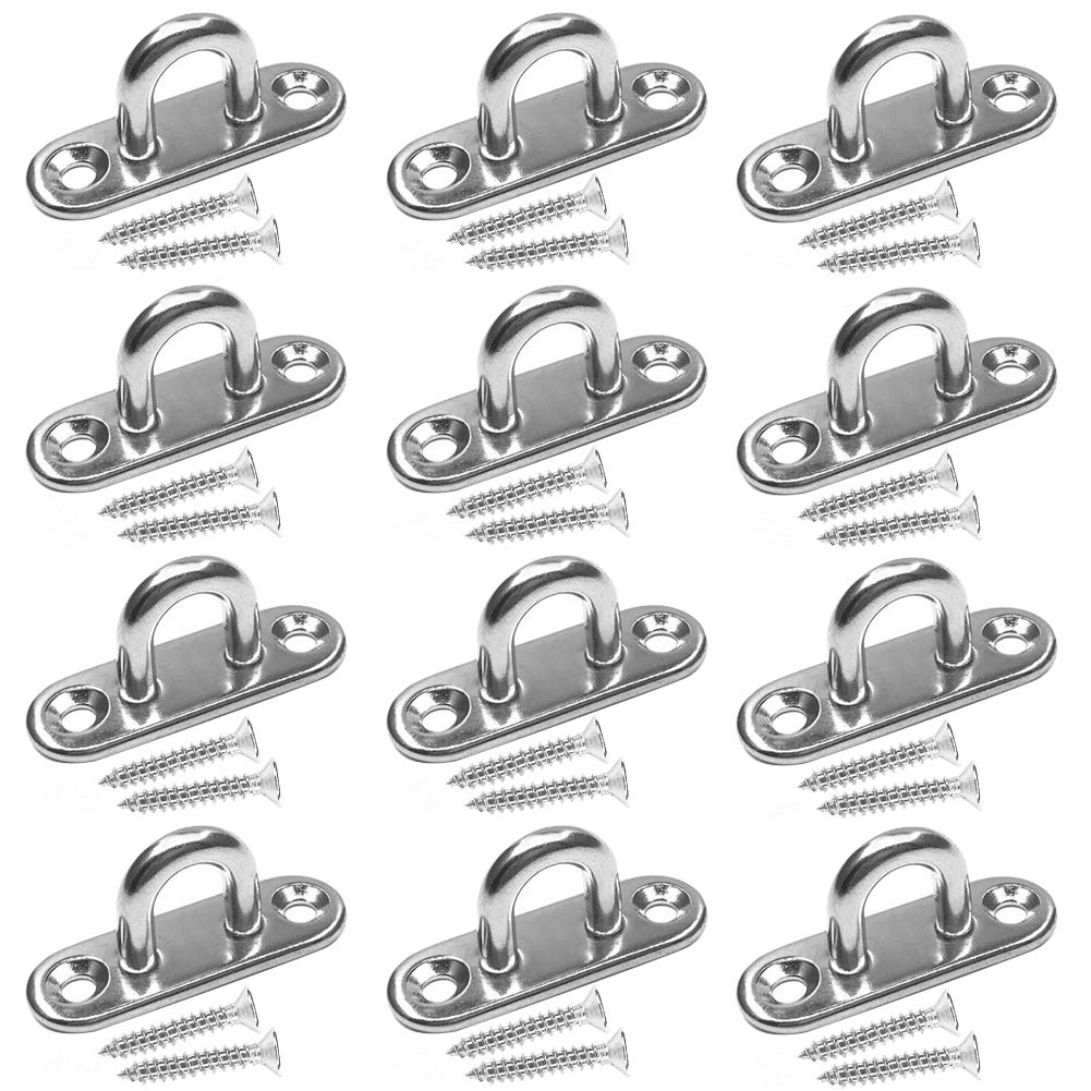 Hushtong 1.8 inch Pad Eye Plate Stainless Steel Ceiling Hook, Hardware Staple Hook Loop with Screws (12 Pack)