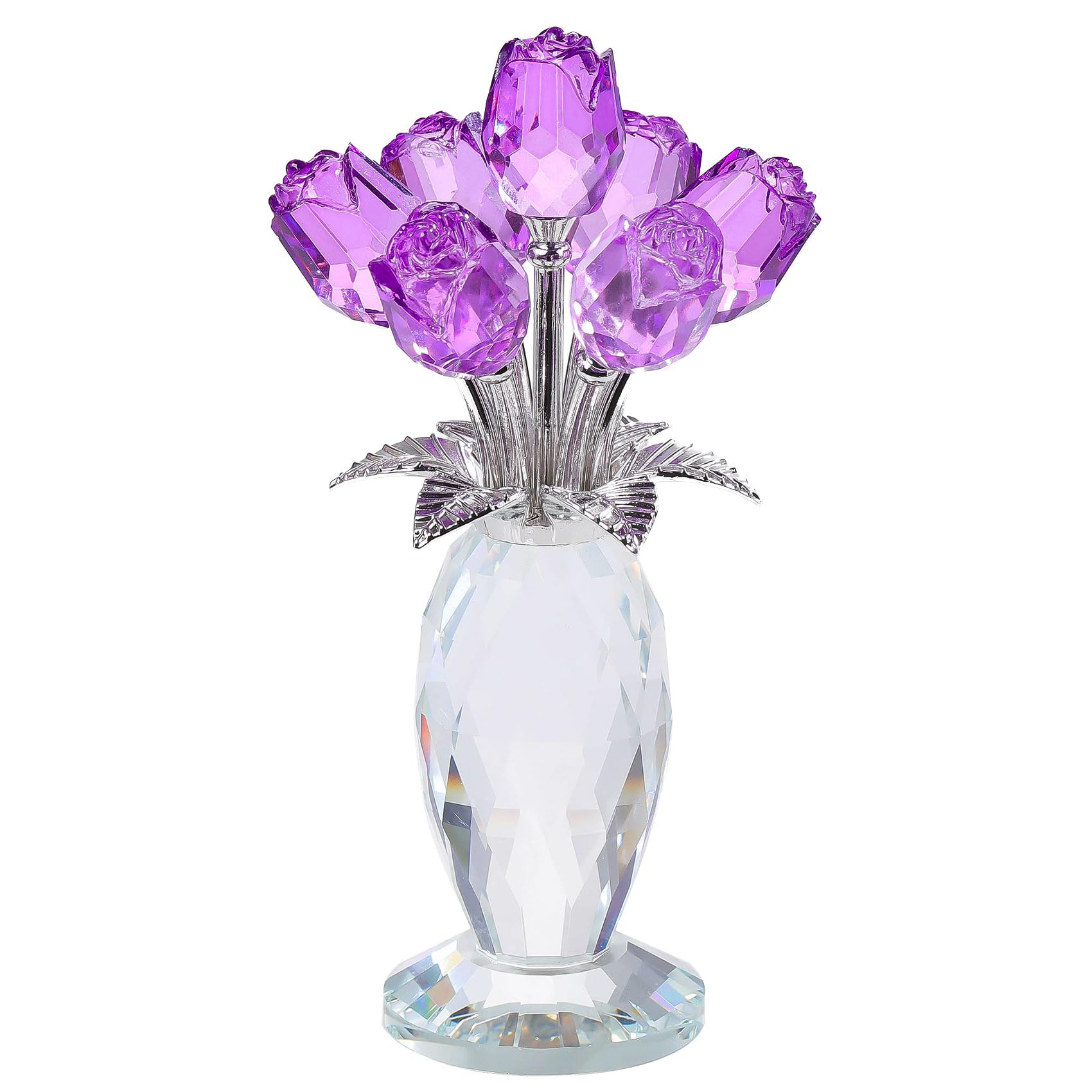 Photo 1 of **DAMAGED** Movdyka Crystal Purple Rose Flower Figurine, Glass Roses Flower Bouquet Ornament Home Decor, Mother's Day Valentine's Christmas Wedding Romantic Gifts for Women Mom Wife Girlfriend