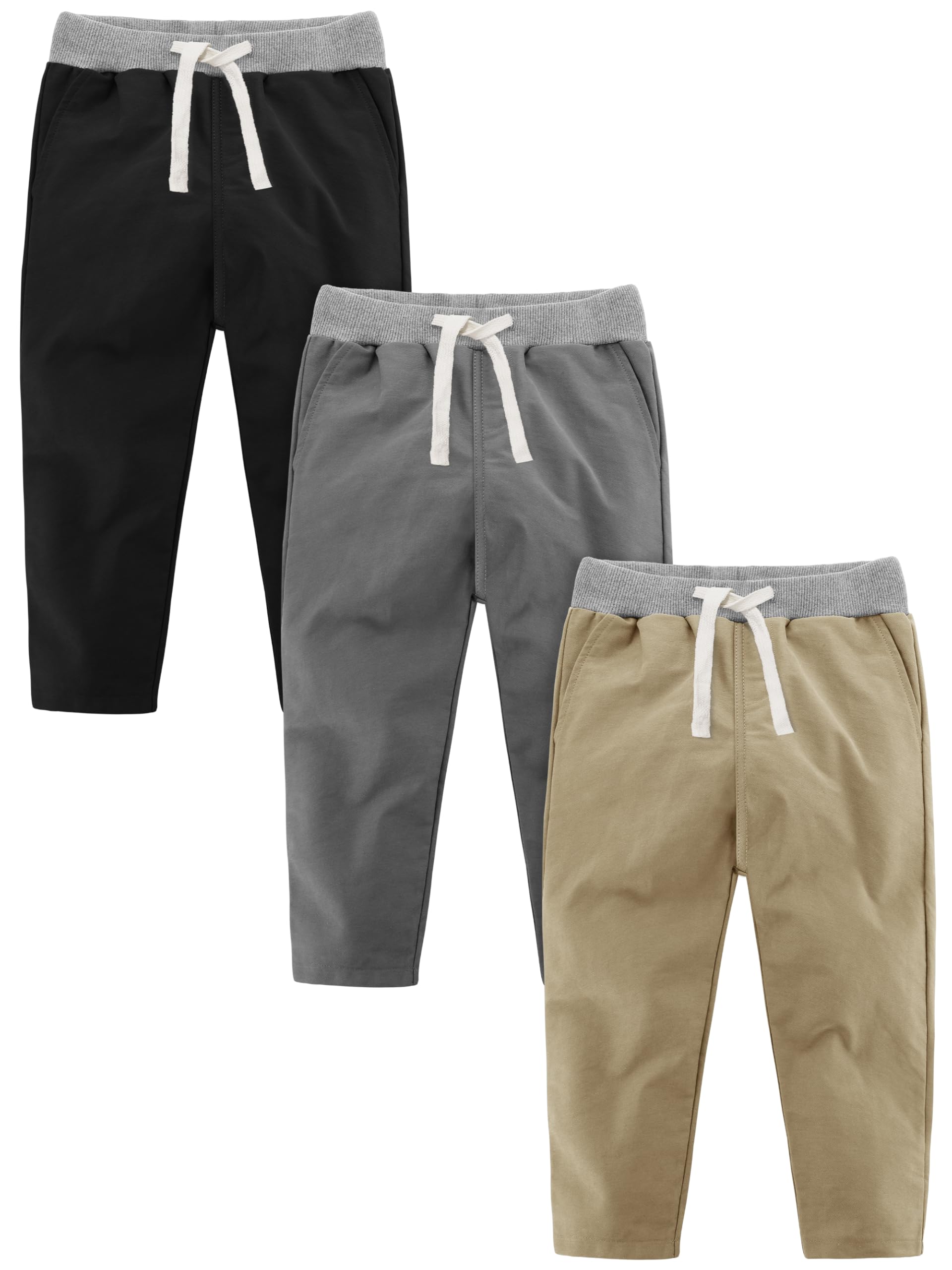 Photo 1 of Resinta 3 Packs Boys and Toddlers' Pull-On Pant Boys Uniform Pants Cotton Pull-on Pants with Drawstring
