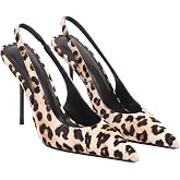 VOLEECE Slingback Heels for Women Patent Leather Pointed Toe Slip on Pumps | Glossy Closed Toe Stiletto Heels with Stretch Strap Fashion Backless High Heels Fall Party Office Dress Shoes