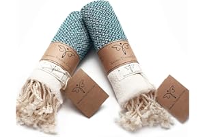 SMYRNA TURKISH COTTON Vintage Series Turkish Hand Towels, 16x40 inch, Decorative Turkish Hand Towels for Bathroom, Kitchen, Face, Hair, Tea, Yoga, Gym, Dishcloth Set of 2, Petrol