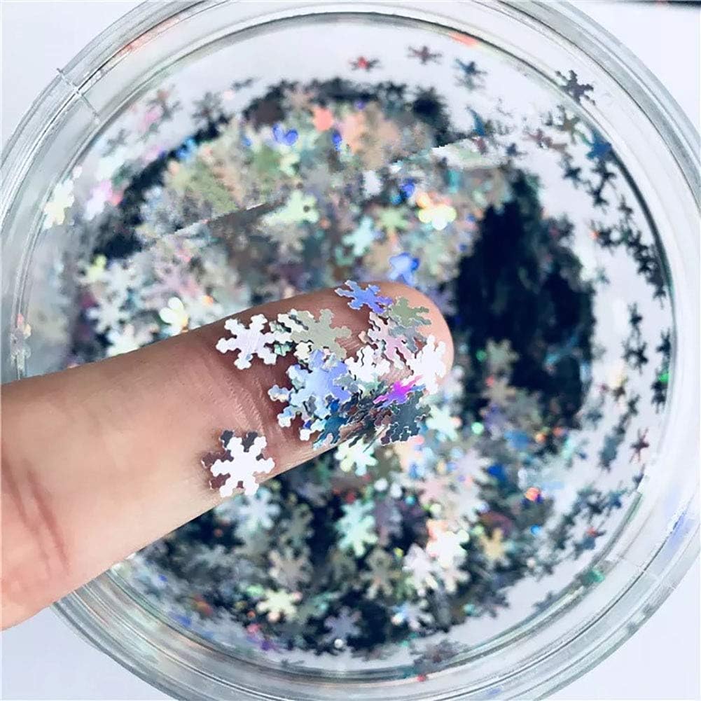 Snowflake Confetti Glitter Laser Sequins for DIY Crafts, Nail Art Decoration, Party Decoration - 6mm, 10g, Holographic Silver