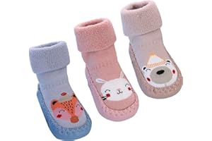SEAUR 3 Pairs Toddler Slipper Socks Anti Skid Baby Sock Shoes for Walking Infant Moccasins Animal Crib Shoes Sock With Grips