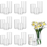 Glasseam Clear Cylinder Vases Set, 24Pcs Glass Vases for Centerpieces Bulk, Modern Floating Candle Holder for Decor, Hurricane Candle Holders for Wedding Table Decor (5.5"/7.5"/9.5")
