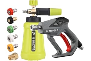 M MINGLE High Pressure Washer Gun Snow Foam Lance, 4000 PSI Cannon Foam Blaster Power Washer with 1/4" Quick Connector, Car Wash Foam Cannon Kit with 5 Pressure Washer Nozzle Tips, 1 Liter