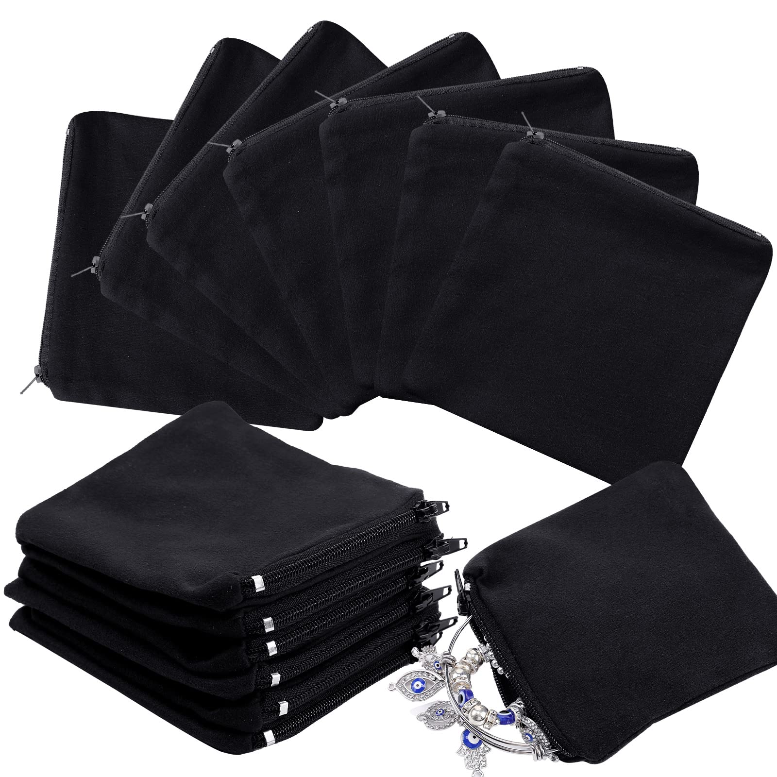 Photo 1 of Geosar 24 Pcs Silver Storage Bags Anti Tarnish Jewelry Zippered Pouches Keeper for Silverware Protector Bags(4 x 4 Inch,Black)