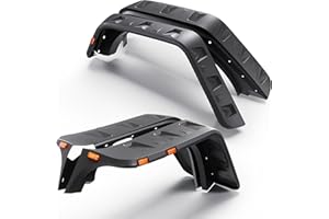 ECOTRIC Fender Flares w/LED Side Maker Compatible with 2007-2018 Jeep JK Wrangler 2/4 Door Model Unlimited Rubicon Unlimited, Pocket-Riveted Style Smooth Matte Black Wheel Flares Cover 4Pcs