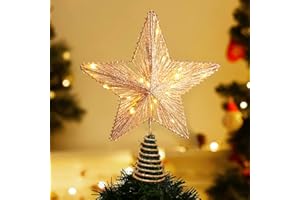 NOICLUB Christmas Tree Topper 10" Golden Glittered Star Tree Topper with 30 LED Lights Xmas Tree Topper Star for Xmas Decorations Ornaments Holiday Party Indoor Decor