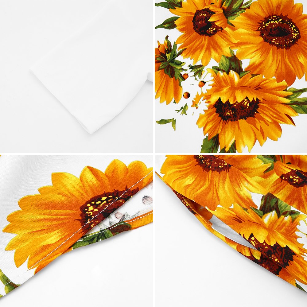 Mixfeer Women’s Vintage Midi Dress Floral Scoop Neck Short Sleeve Casual Work Cocktail Party Swing Dress with Pockets