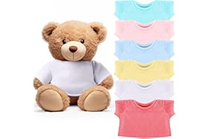 Skylety 6 Pcs Bear Clothes Basic Tee Shirt Classic Stuffed T Shirt Plush Crew Neck for Stuffed Bears Doll with 14 - 18 Inch, Bear Not Included(Multicolor)
