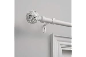 EXCLUSIVE HOME CURTAINS Exclusive Home White Mosaic 1" Curtain Rod and Coordinating Finial Set, Matte White, Adjustable 66"-120"