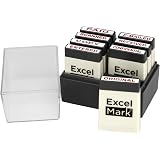 ExcelMark Mini Office Message Rubber Stamp Set - Red Ink - Storage Tray Included
