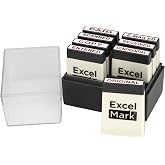 ExcelMark Mini Office Message Rubber Stamp Set - Red Ink - Storage Tray Included