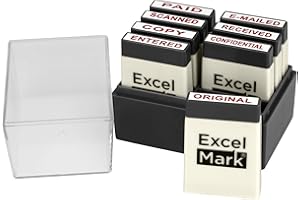 ExcelMark Mini Office Message Rubber Stamp Set - Red Ink - Storage Tray Included