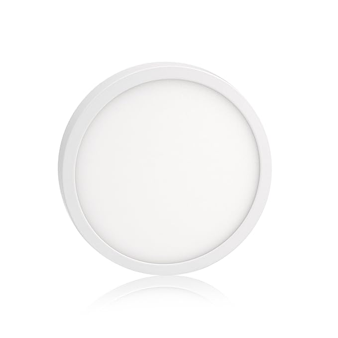 LED Panel Deckenleuchte flach - Aufbau Innenleuchte Weiß rund (ø 140 mm x Höhe 24 mm), 900lm, 12W, warmweiß, inkl. Trafo