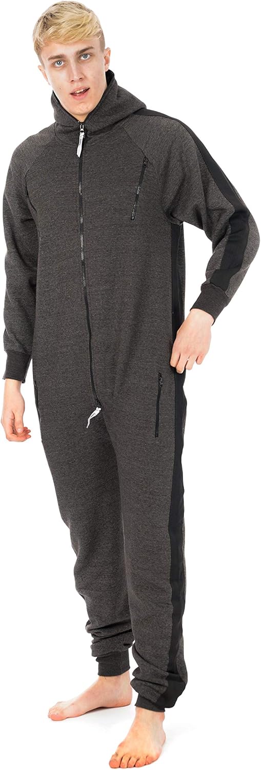 Newfacelook Herren Streifen Onesie Jumpsuit Einteiler Schlafanzug Schlafoveralls Herren Fleece Overall Nachtwasche Bademantel Bekleidung