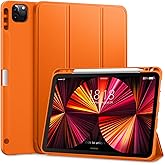 DTTO for iPad Pro 11 inch 4th/3rd/2nd/1st Generation 2022/2021/2020/2018 Case, Smart Slim Trifold Stand Soft TPU Back Cover with Built-in Pencil Holder, Also Fit iPad Air 5/4,Orange