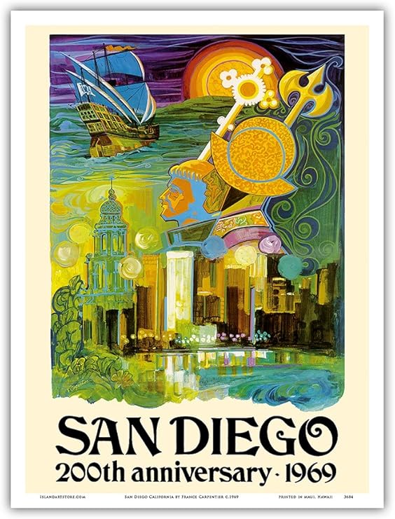 Download Amazon Com Pacifica Island Art San Diego California 200th Anniversary 1969 Vintage Travel Poster By France Carpentier C 1969 Master Art Print 12in X 18in Posters Prints PSD Mockup Templates