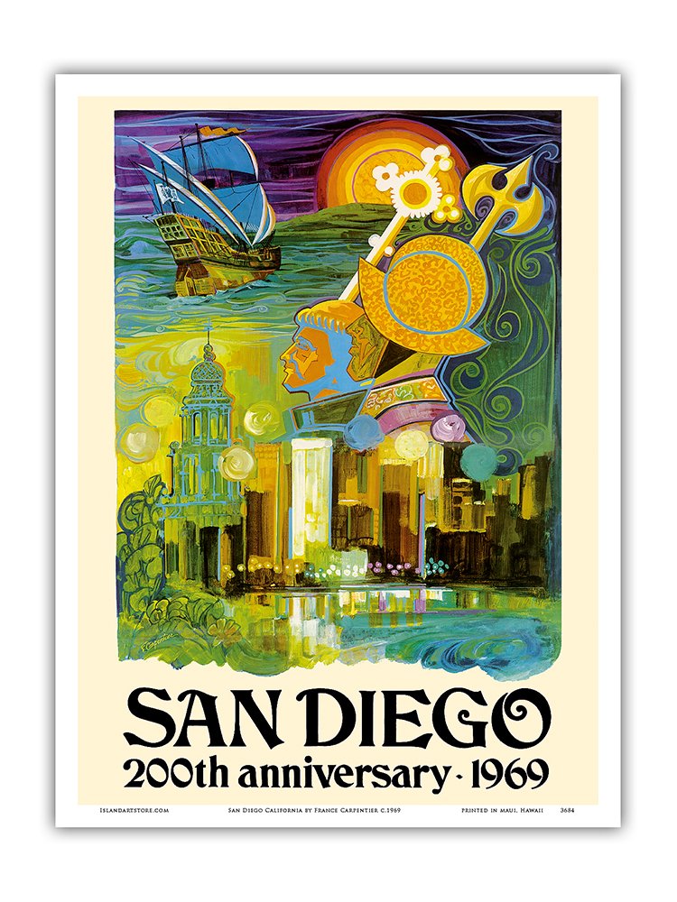Download San Diego California 200th Anniversary 1969 Vintage World Travel Poster By France Carpentier C 1969 Master Art Print 9in X 12in Amazon In Home Kitchen PSD Mockup Templates