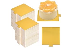 Haakong 100 Pcs Mini Cake Boards 3 inch Gold Square Base Paper Cupcake Dessert Plates for Wedding Birthday Party Baby Shower(