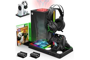 Allnice Cooling and Charging Stand for Xbox Series X/S with 2 X 1400 mAh Rechargeable Battery Xbox Series X/S Stand with Cooling Fan and Controller Charging Station & RGB Lights, 12 Game Disk Holder