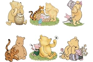 DAYIMG 6 PCS Classic Winnie Cutouts with Stand Cute Pooh Baby Shower Cutouts for Winnie Birthday Decorations Centerpiece Yard Signs