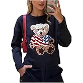 Floerns Women's Cute Bear Long Sleeve Fall Sweater Winter Cartoon Crewneck Knit Tops