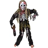JONRRYIN Zombie Costume Kids, Scary Halloween Skeleton Zombie Costume Set Kids Living Dead Zombie Costume With Chainsaw Toys