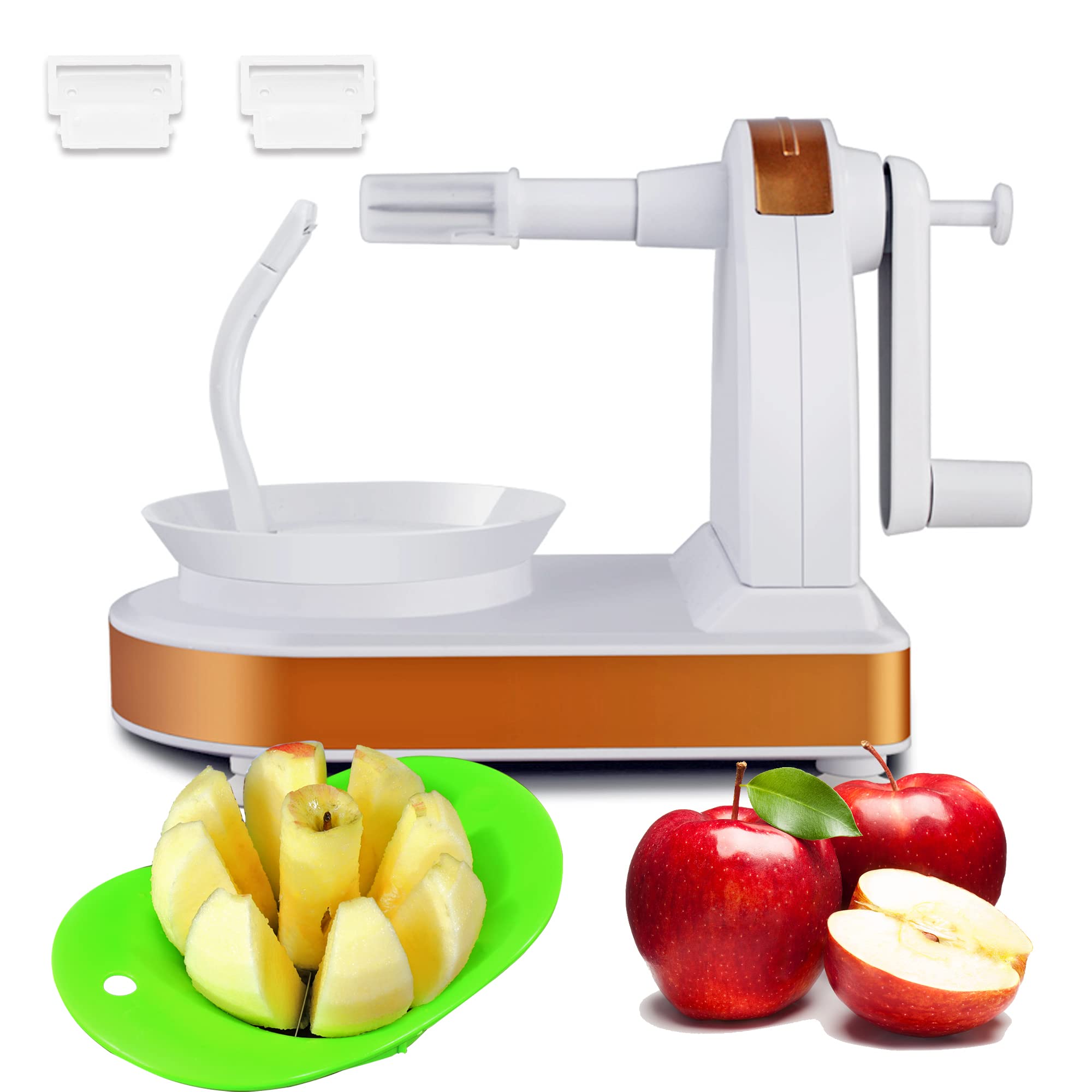 Photo 1 of Upgraded Apple Peeler and Corer for Apple Pear Citrus Manual Rotating Kitchen Gadget Includes 2 Replacement Heads and 1 Splitter (White Gold)