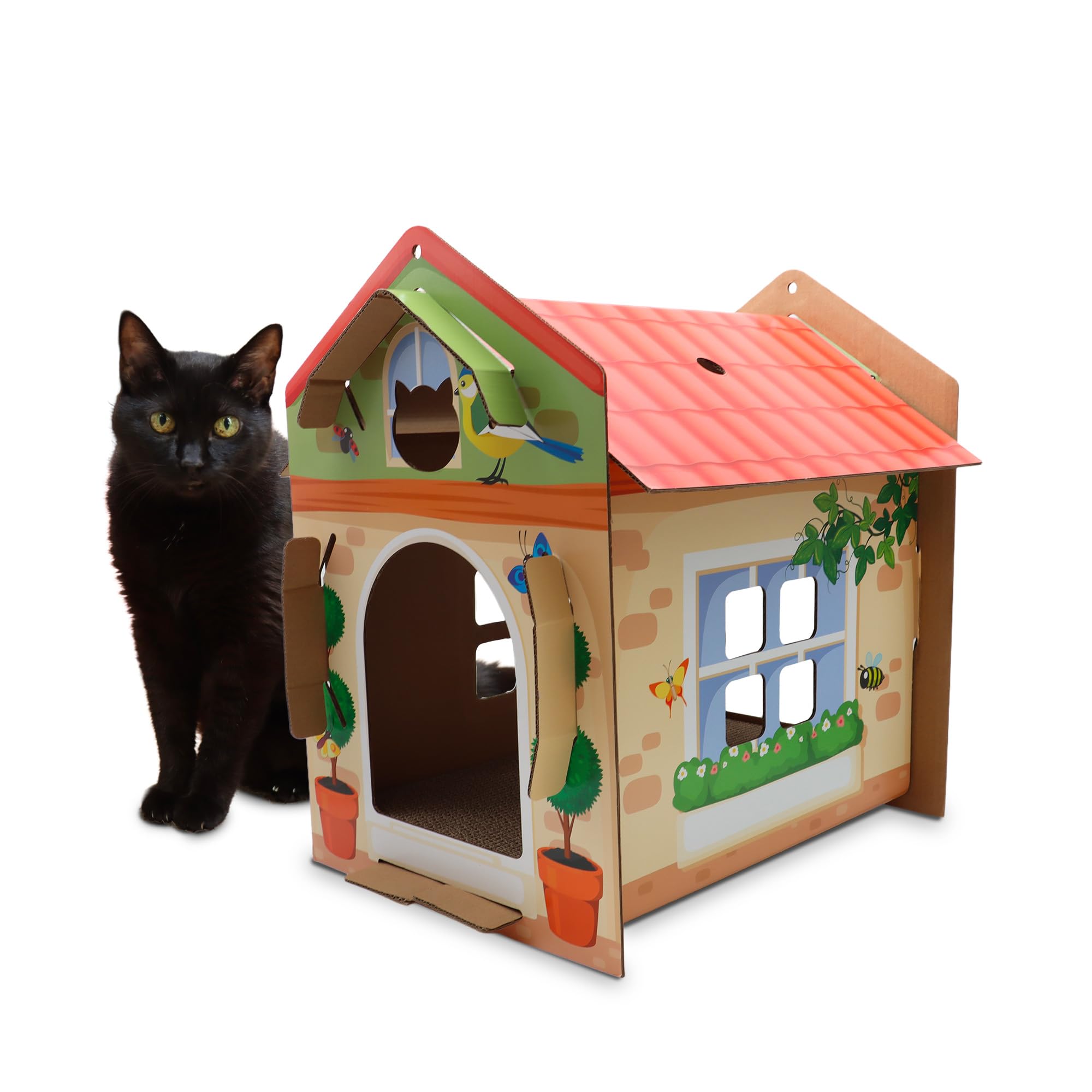 Croci Cassetta Villa Color - Scratching post for Adult cats, Cardboard scratcher with kennel, for large and small cats, 42 x 35 x 50 cm