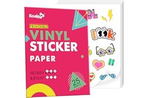 Koala Printable Vinyl Sticker Paper for Inkjet and Laser Printers, 25 Sheets Glossy White Waterproof Sticker Paper, 8.5x11 In