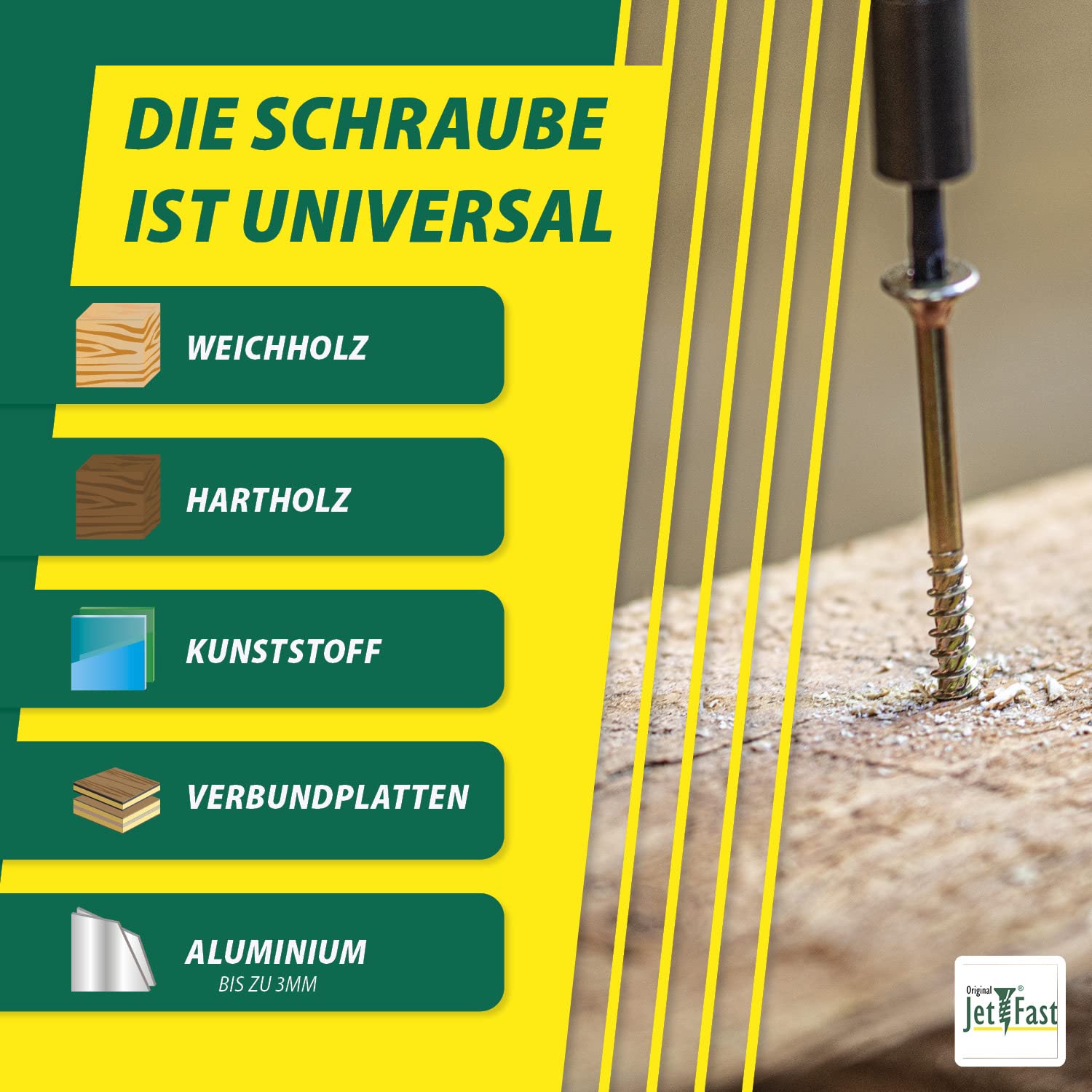 Jet-Fast Premium Universalschrauben 5,0 x 50 mm, 200 Stück, Duo-Senkkopf, Teilgewinde TX Antrieb, Blau verzinkt, Holzschrauben, Spanplattenschrauben, Cut-Spitze, German Quality 4