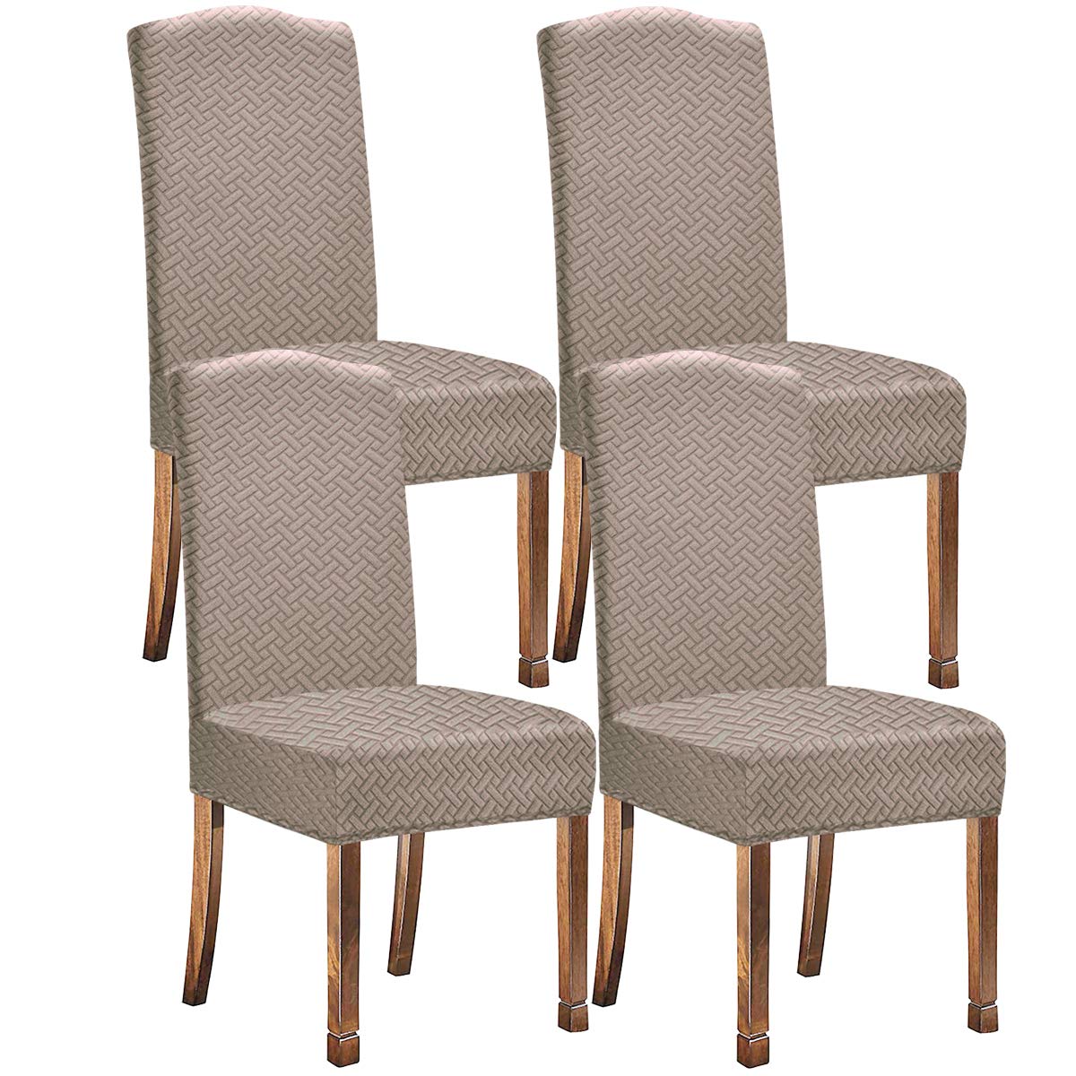 KELUINA Stretch Water-Repellent Twill Jacquard Dining Room Chair Covers Home Decor,Chair Covers for Dining Room Chairs Restaurant Hotel Ceremony (Camel,4 Pieces)