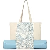 Jacob Bicerri Large Canvas Yoga Tote Bag with Yoga Mats Bags Carrier Floral Eco Friendly Cotton Shoulder Bag for Pilates, Gym, Beach, Groceries & Travel YG01