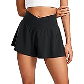 CRZ YOGA Crossover Butterfly Athletic Shorts for Women 2 in 1 Flowy High Waisted for Tennis Running Workout with Pockets