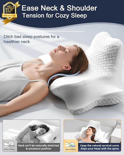 CERVICAL NECK PILLOW & READING PILLOW FOR SLEEPING AND READING, ERGONOMIC MEMORY FOAM ORTHOPEDIC BED PILLOW, NECK PAIN RELIEF SUPPORT FOR LIE FLAT, SUPINE, PRONE, AND RECLINING POSITIONS(PURE WHITE)