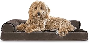 Furhaven Pet - Southwest Bohemian Kilim Dog Bed and Plush Velvet L Shaped Corner Sofa Dog Bed for Dogs and Cats - Multiple Sizes and Colors