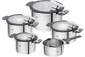 ZWILLING Simplify 9 Piece Premium Stainless Steel Kitchen Cookware Set- Grey Pots Set, Induction Compatible, Stainless Steel 