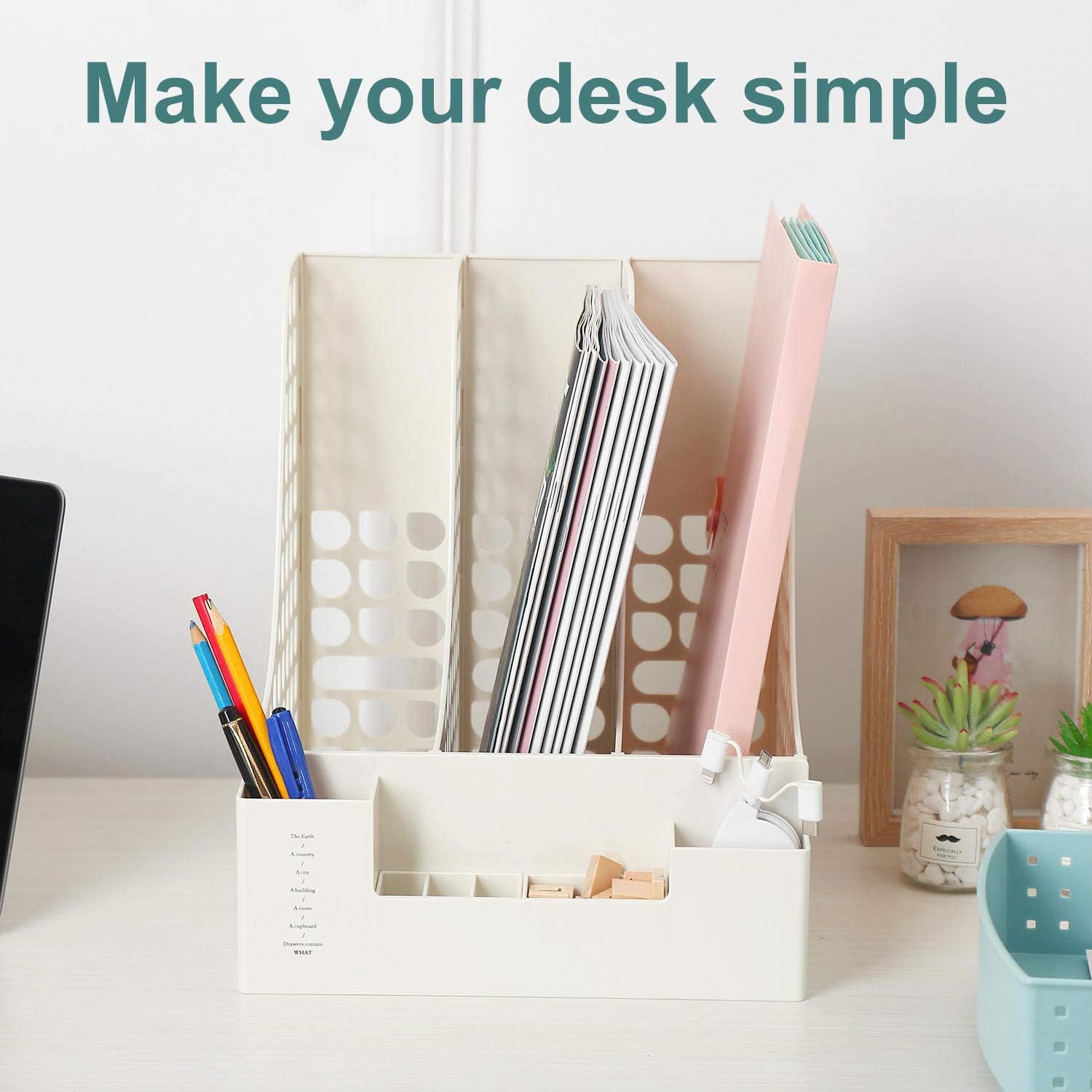 Desktop File Organizer, Office Supplies Desk Accessories with Pencil Holder for Desk Organization and Paper Organizer-Document Organizer, File Folder-White: Home Improvement
