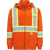 BOCOMAL FR Hoodies High Visibility 14oz Fleece Heavyweight Hi-vis Jackets Flame Resistant Reflective Hooded Sweatshirts
