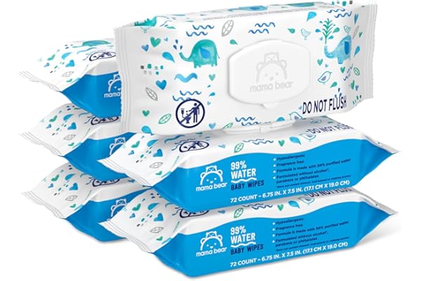 Amazon Brand - Mama Bear 99% Water Baby Wipes, Hypoallergenic, Fragrance Free,72 Count (Pack of 6)