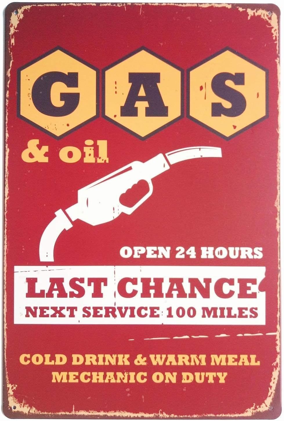 DOGT Gas Oil Open 24 Hours Vintage Tin Sign 7.8X11.8 INCH