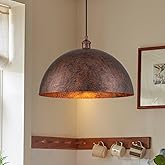 17.7” Industrial Metal Dome Pendant Light, Rust Industrial Pendant Lights for Kitchen Island, Dimmable Hanging Light Fixtures