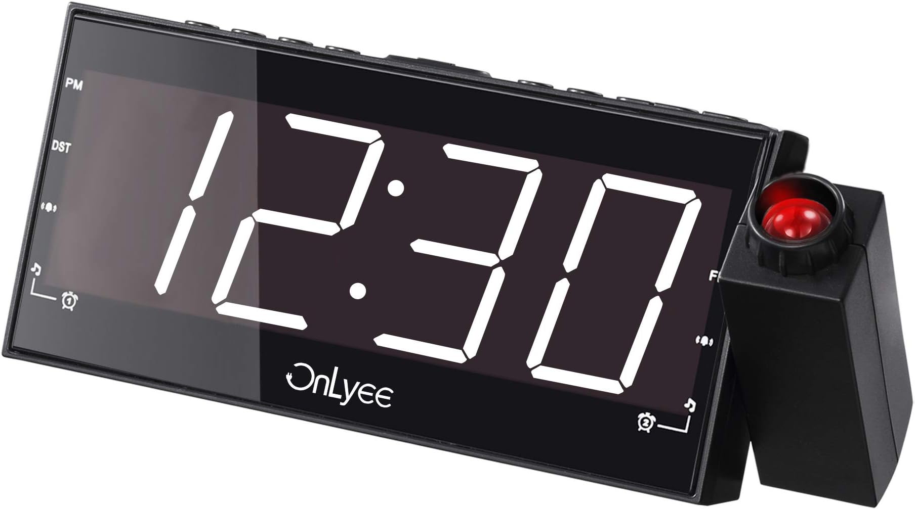 OnLyee Projection Clock with FM Radio, 7” LED Display, Wall Ceiling Clock, Nap/Sleep Timer, 3 Dimmer, Dual Alarm and Dual USB Ports for Wall,Travel, Bedrooms, Ceiling, Kitchen, Desk, Shelf