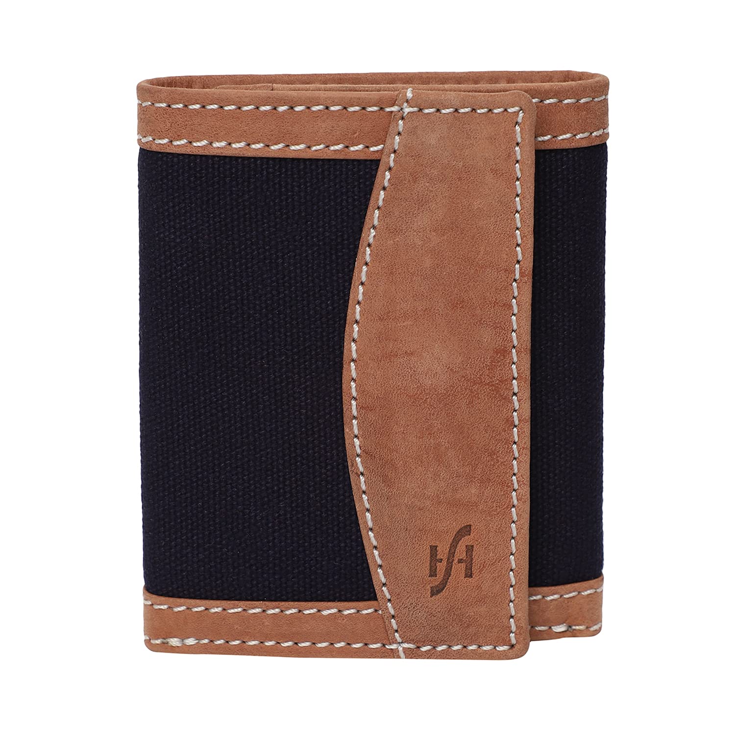 STARHIDE Mens RFID Blocking Trifold Distressed Hunter Leather and Canvas Wallet Credit Card Holder 805 Blue Brown